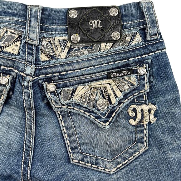 Miss Me Jeans Size 25 Signature Low Rise Slim Boot Flap Pocket Rhinestones - Picture 6 of 16